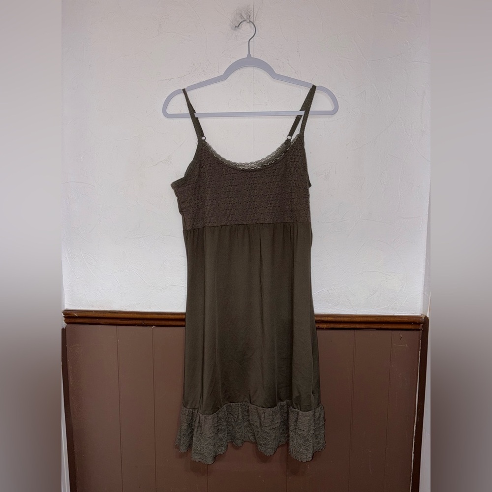 Cream - Green Lace Trim Dress